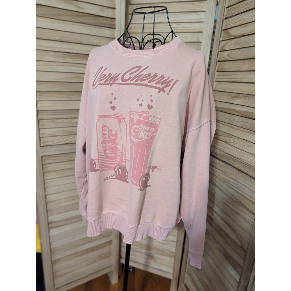 American Eagle Pink Rare Cherry Coke Graphic Print Crewneck Sweatshirt L